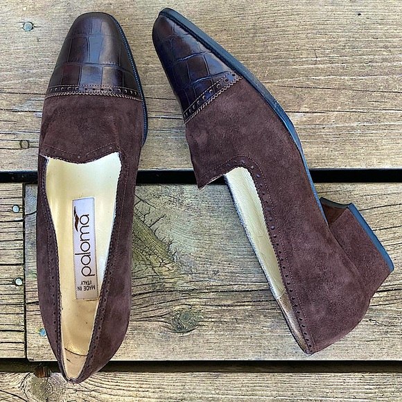 PALOMA PICASSO Shoes Italian Vintage Retro Embossed Brown Suede Leather Size 7.5 - Picture 5 of 14